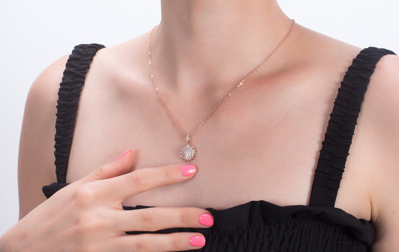 Collar Cadena + Dije Plata 925 Cubic Zirconia Spiral Rose Gold Joyería Dama